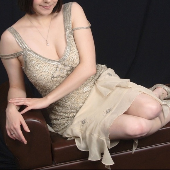 Vintage 90s Y2K 100% Silk Beaded Dress Flapper Mermaid Silk Dress Prom Flapper - Picture 10 of 10